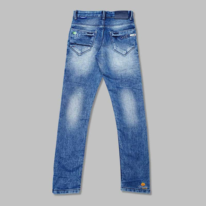 Dark Blue Rugged Pattern Jeans for Boys Back
