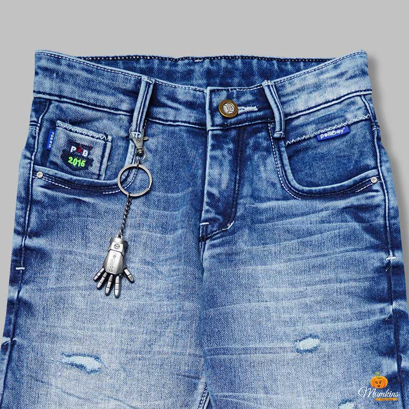 Dark Blue Rugged Pattern Jeans for Boys Close Up