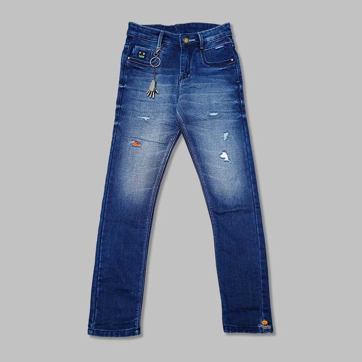 Dark Blue Rugged Pattern Jeans for Boys Front 