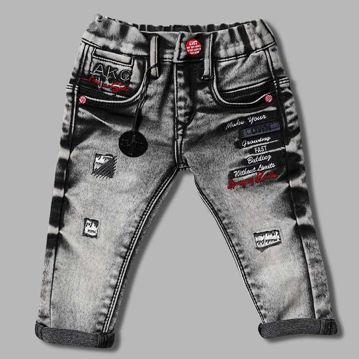 Grey Elastic Waist Jeans for Boys Front 