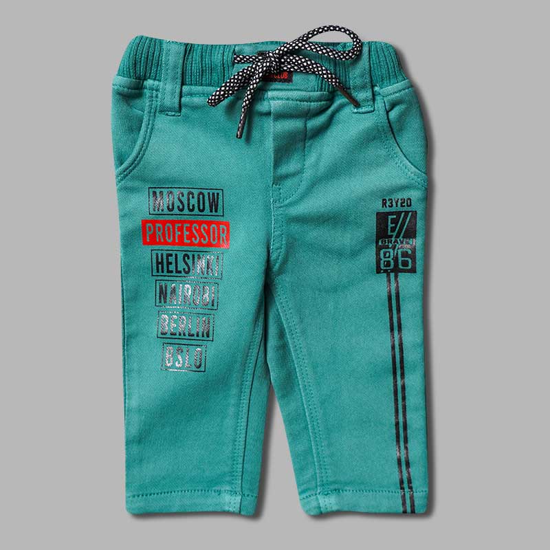 Green Elastic Waist Boys Jeans Front 