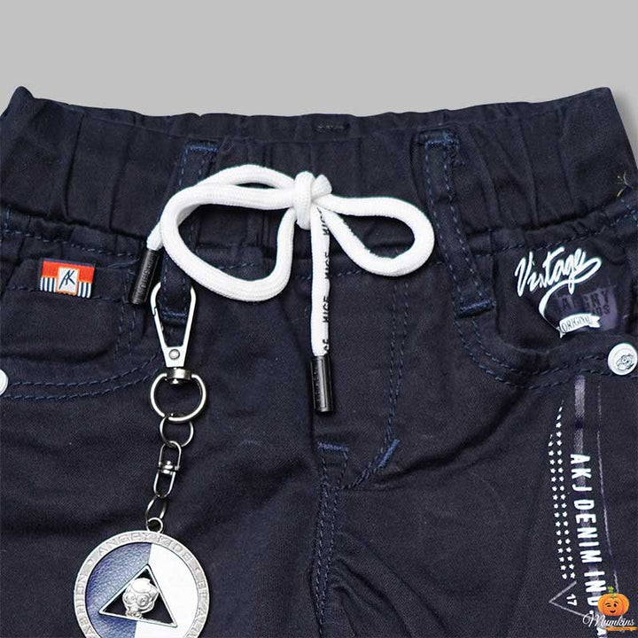 Blue Six Pocket Jeans for Boys Close up View