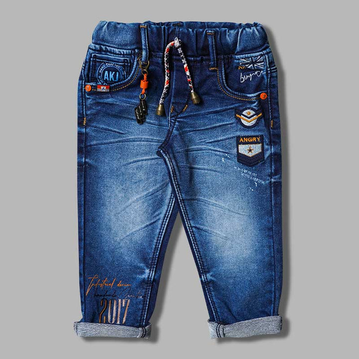 Dark & Light Blue Elastic Waist Boys Jeans Front 