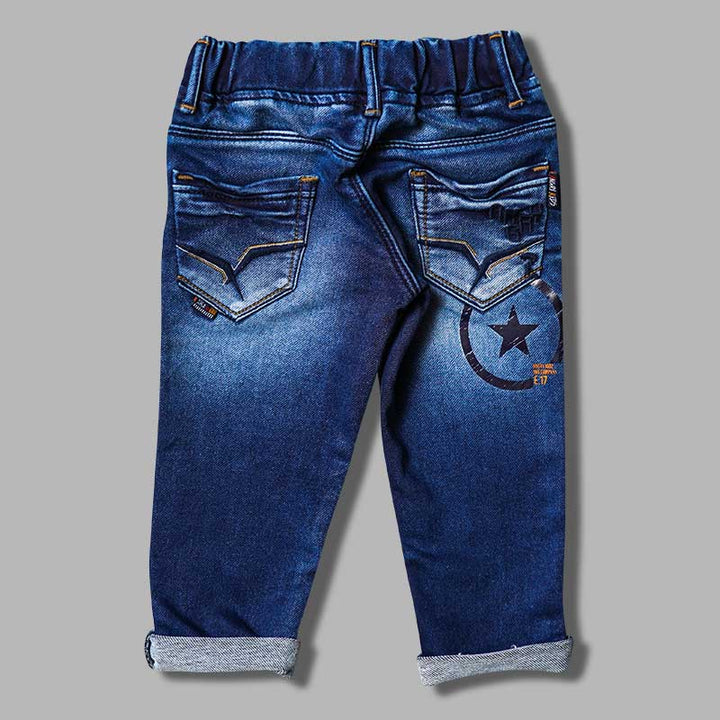 Dark & Light Blue Elastic Waist Boys Jeans Back 