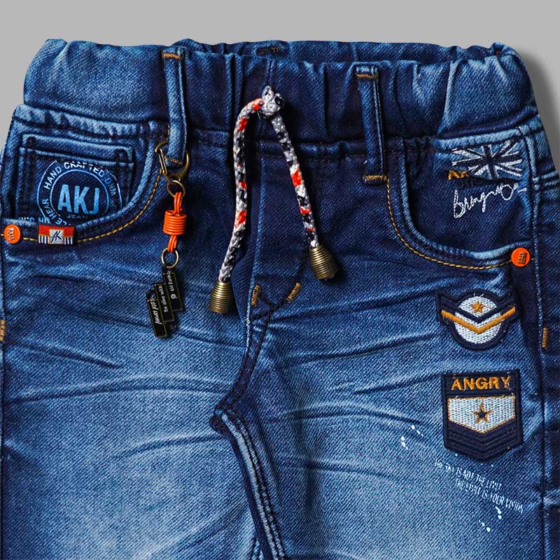 Dark & Light Blue Elastic Waist Boys Jeans Close Up 