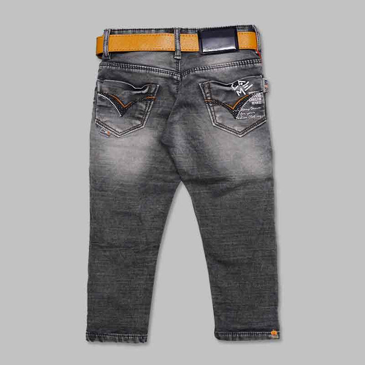 Grey Jeans For Boys With Calligraphy Print