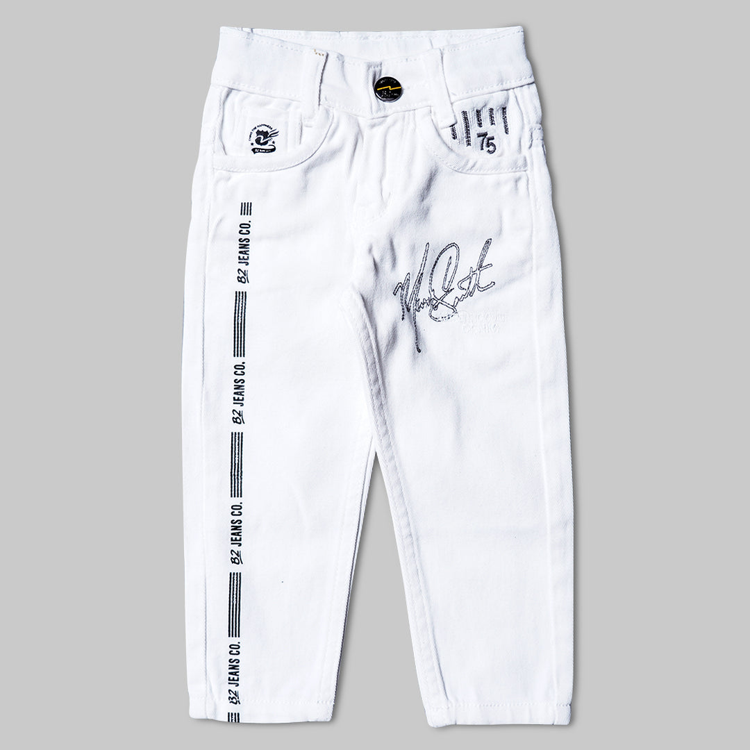 White Regular Fit Boys Jeans Front 