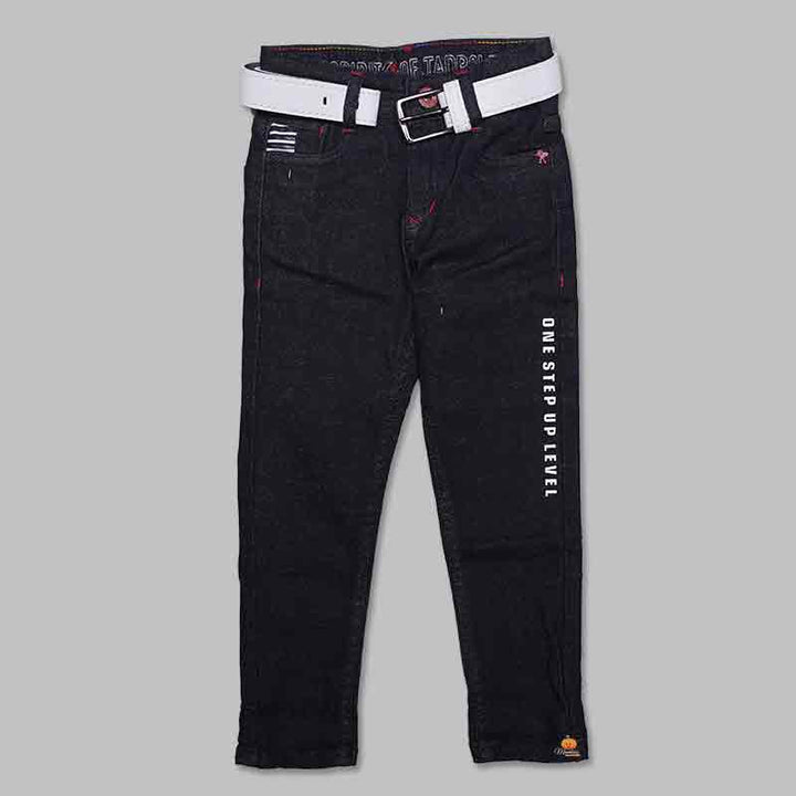 Black Boys Jeans With Belt For Kids