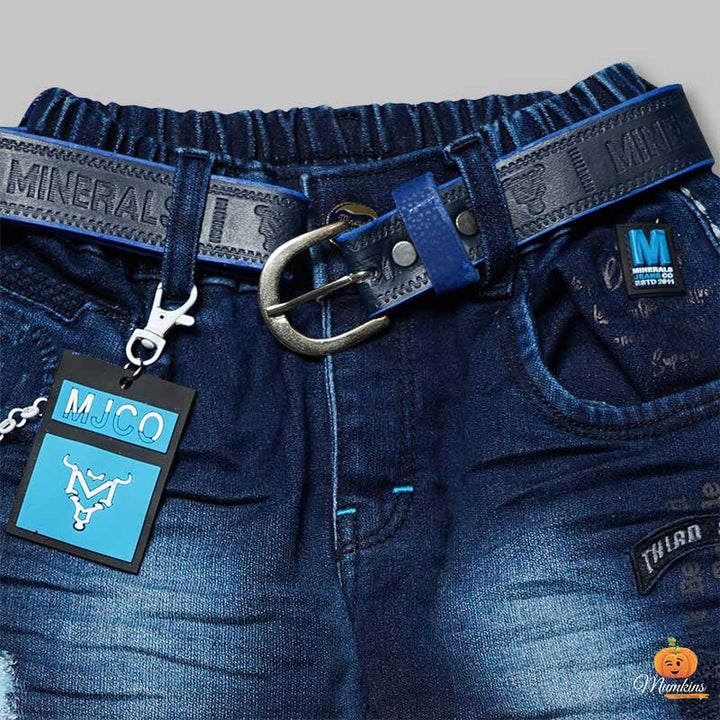 Blue Jeans for Boys with Ripped Pattern Close Up View