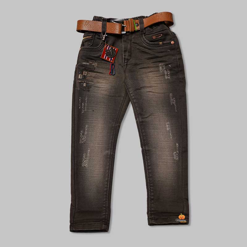 Brown Ripped Pattern Jeans for Boys Front View
