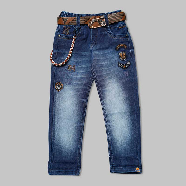 Blue Jeans for Boys with Belt & Stylish Rope Front View