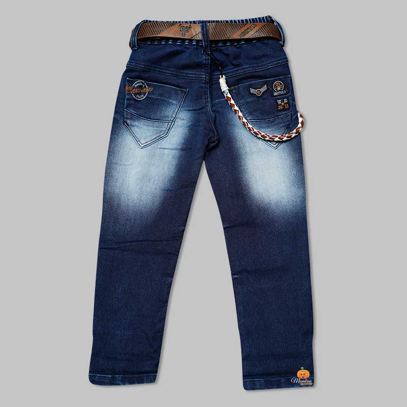Blue Jeans for Boys with Belt & Stylish Rope Back View