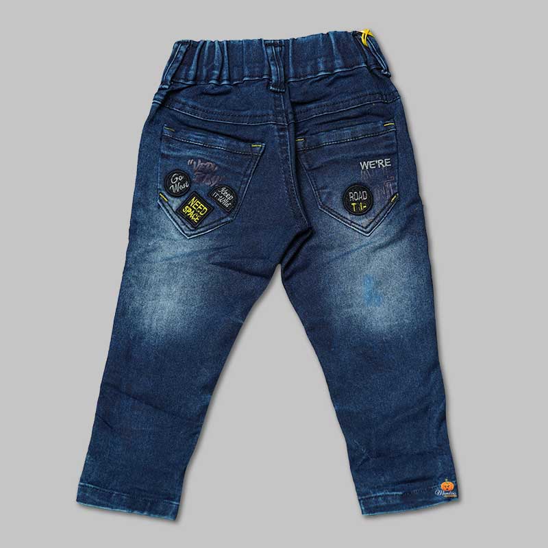 Blue Jeans for Boys with Yellow Side Badge Back View