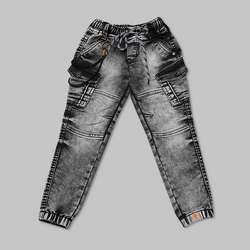Solid Faded Jeans for Boys with White Shaded Pattern Front View