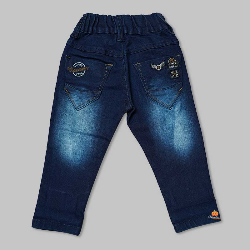 Blue Shaded Jeans for Boys with Stylish Buttons Back View
