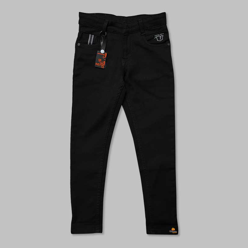 Black Solid Jeans for Boys Front 
