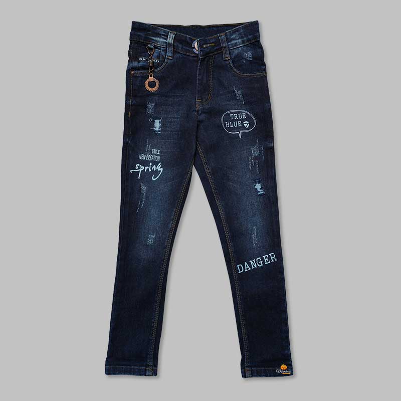 Denim Jeans for Boys with Calligraphic Print Front  View