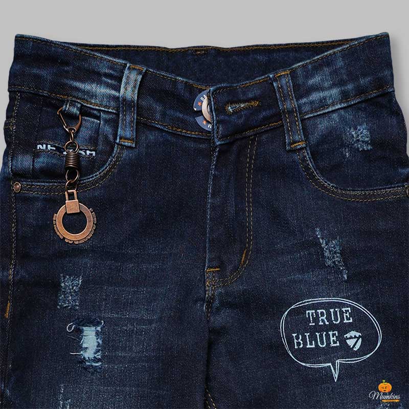 Denim Jeans for Boys with Calligraphic Print Close Up View