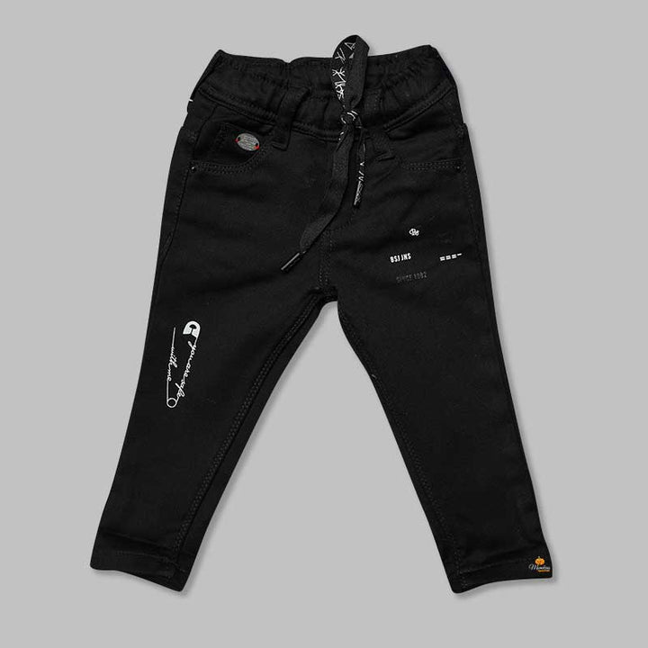 Black Drawstring Jeans for Boys Front 