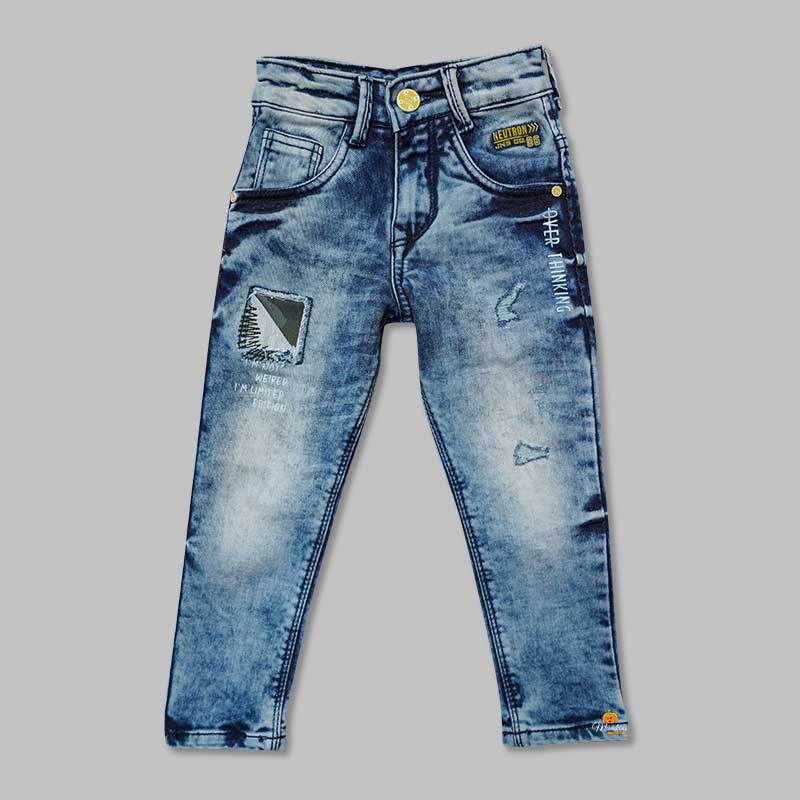 Faded Jeans for Boys with Button Closer Front View