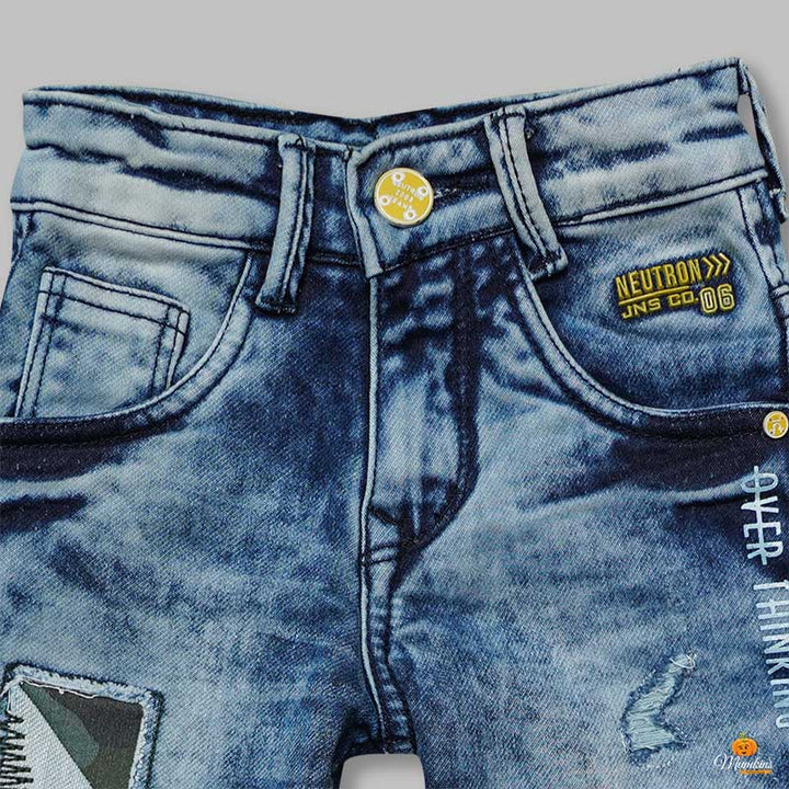 Faded Jeans for Boys with Button Closer Close Up View