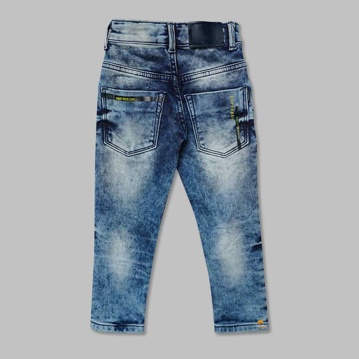 Faded Jeans for Boys with Button Closer Back View