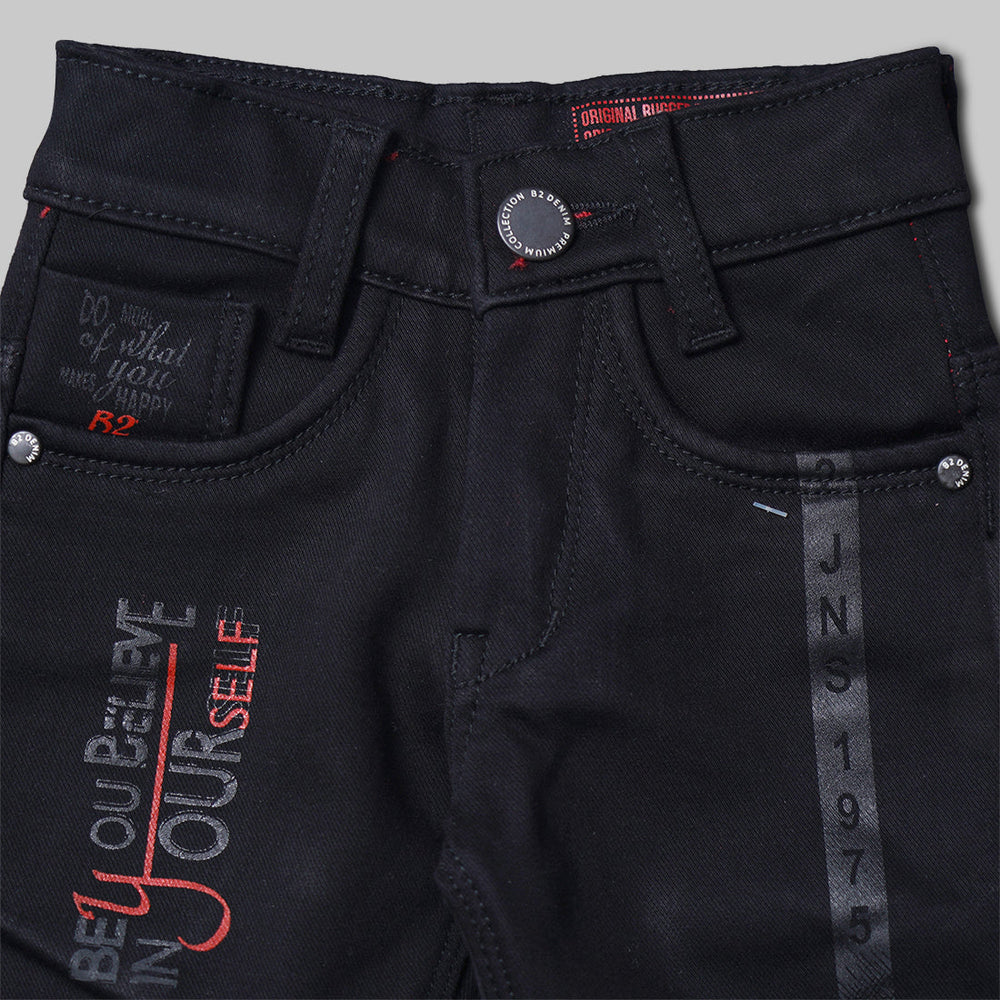 Calligraphic Print Jeans Pant For Boys