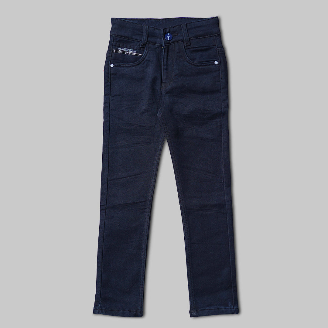 Navy Blue Solid Jeans Pant Front 