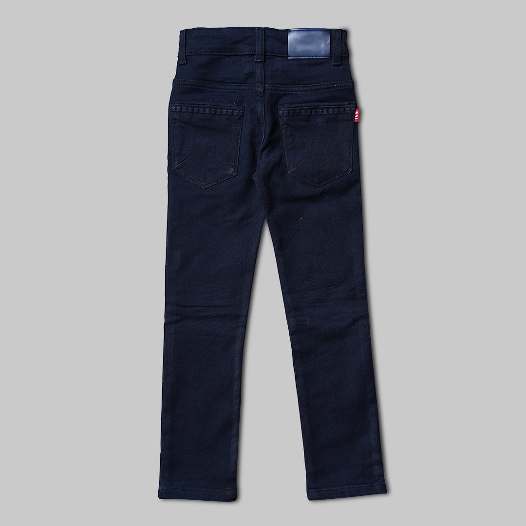 Navy Blue Solid Jeans Pant Back 