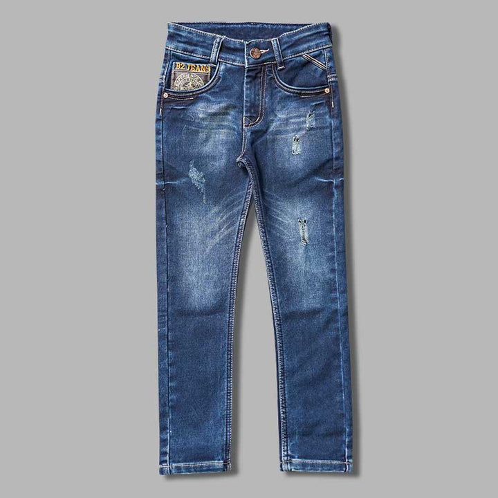 Light Blue Rugged Pattern Jeans for Boys Front 