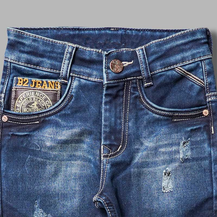 Light Blue Rugged Pattern Jeans for Boys Close Up