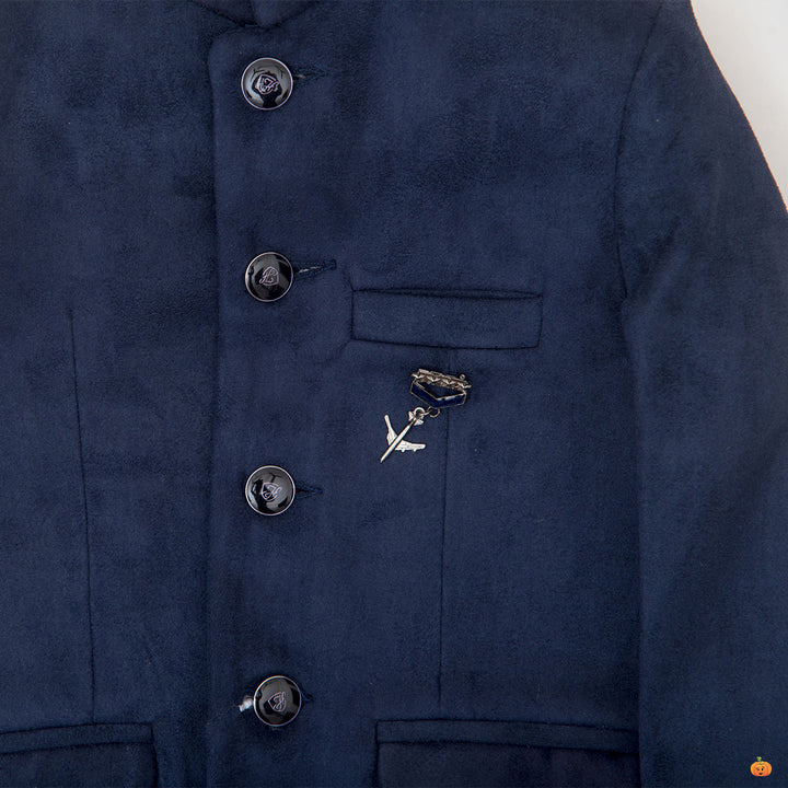 Blue Jodhpuri Suit for Boys Close Up View
