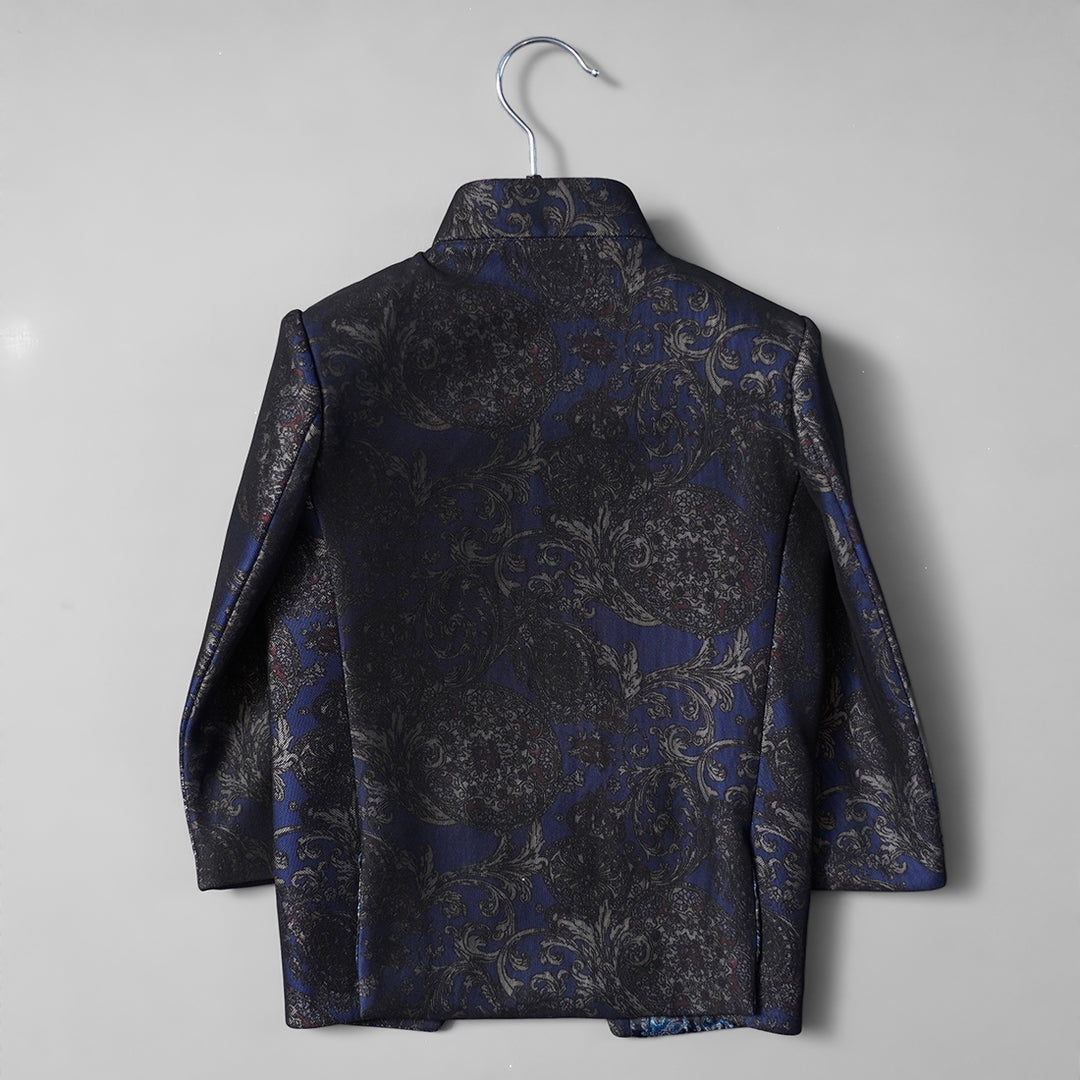 Blue Floral Printed Jodhpuri Suit For Boys Back View