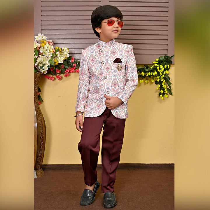 White Printed Jodhpuri for Boys Front View