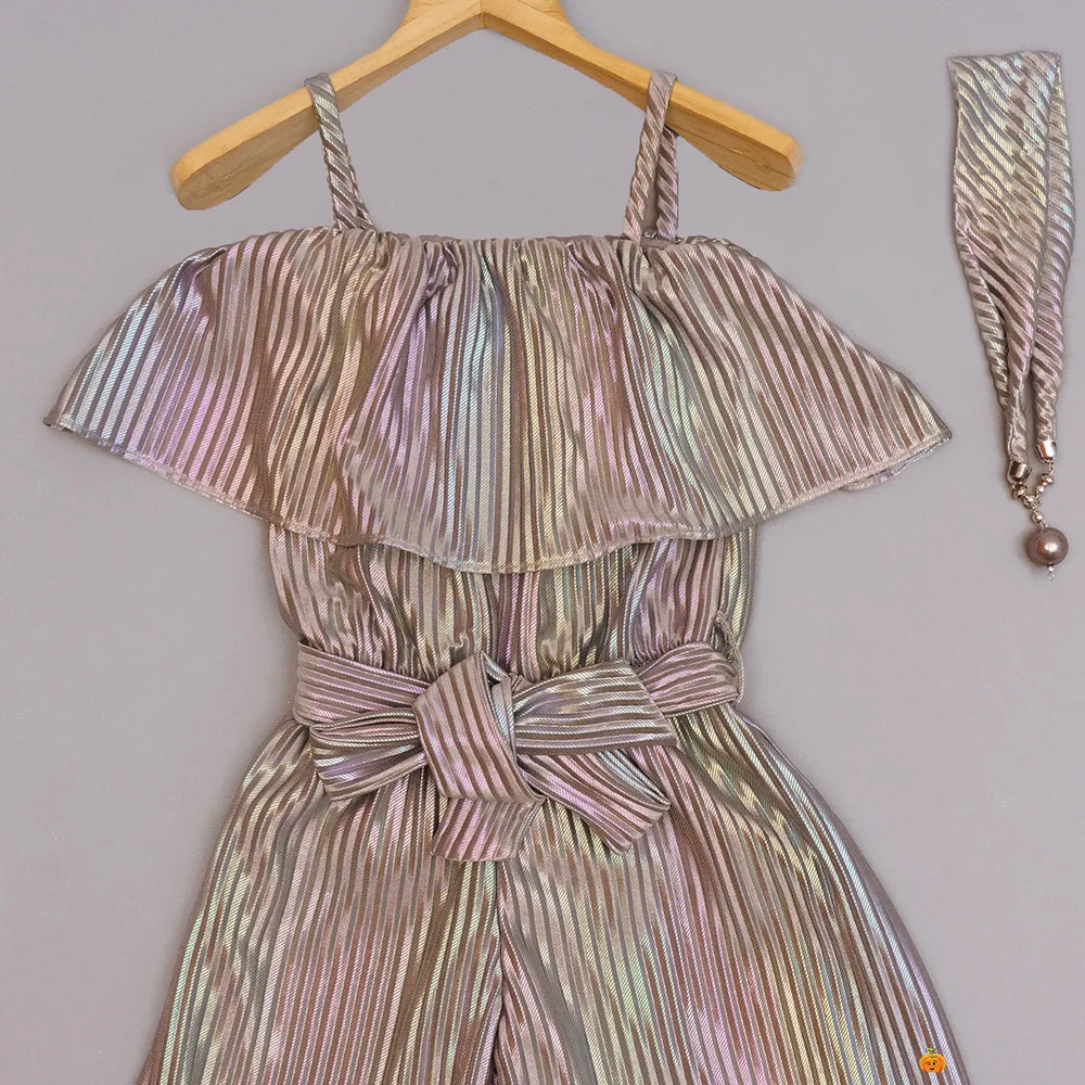 Blue Striped Jump Suit for Girls Close Up View