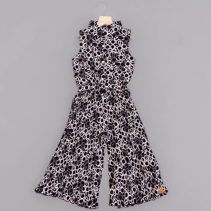 Printed Black & Grey Jump Suit for Girls Front View