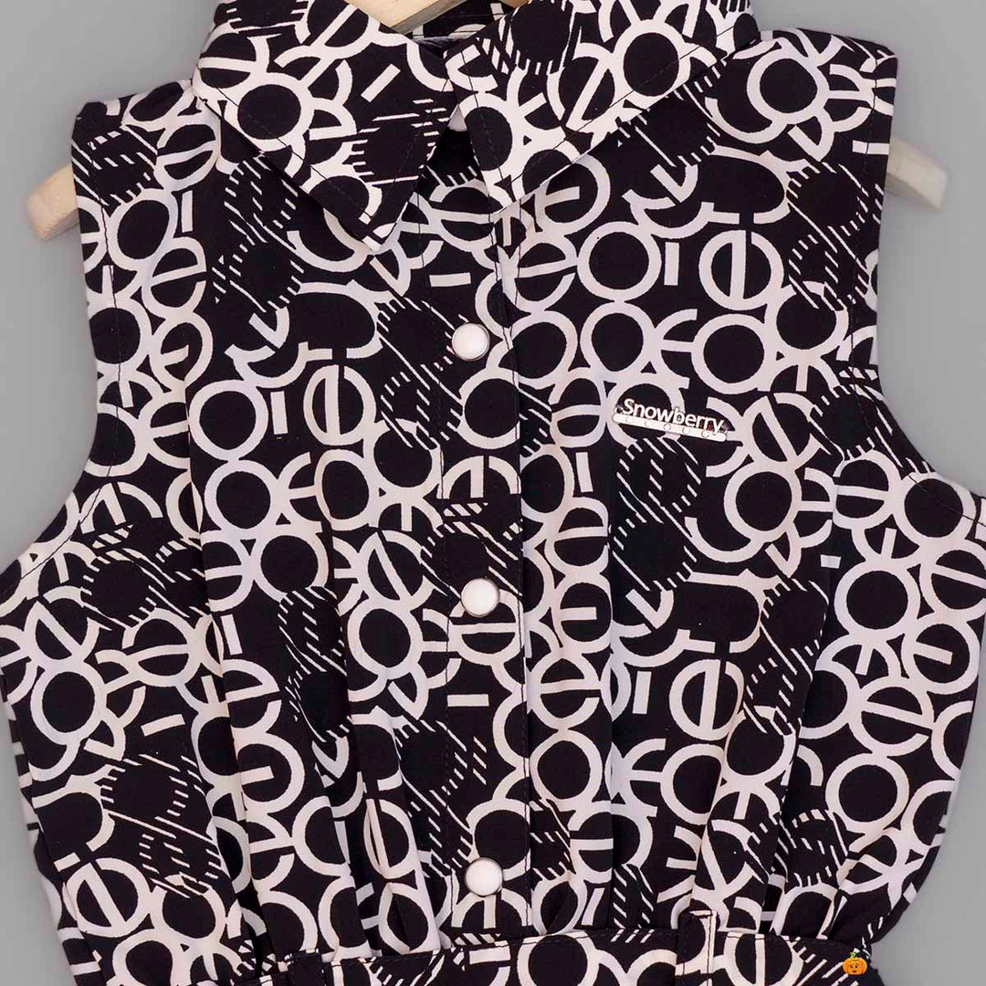 Printed Black & Grey Jump Suit for Girls Close Up View