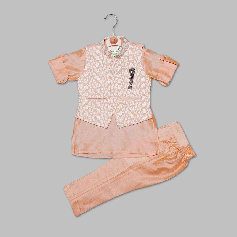 Peach & Pista Boys Kurta Pajama with Jacket Front View