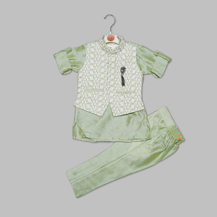 Peach & Pista Boys Kurta Pajama with Jacket Variant Front View 