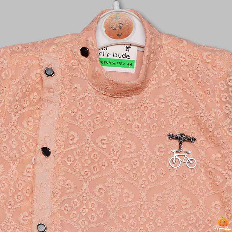 Solid Color Boys Kurta Pajama Close Up View