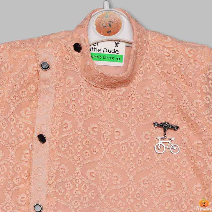 Solid Color Boys Kurta Pajama Close Up View