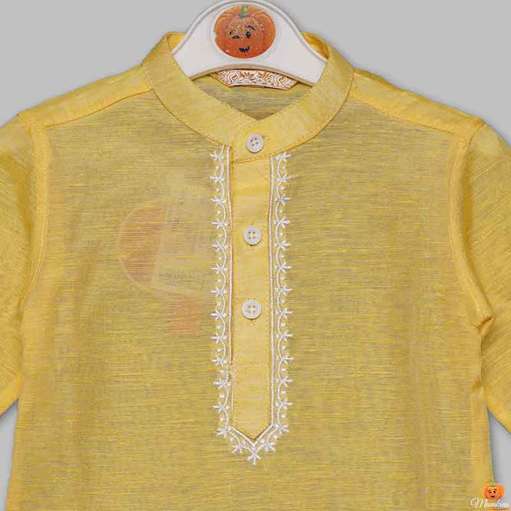 Lemon & Green Boys Kurta Pajama Close Up View