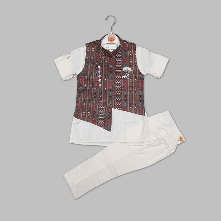 Brown Color Boys Kurta Pajama with Jacket Front View