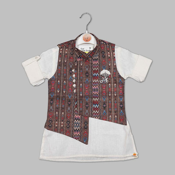 Brown Color Boys Kurta Pajama with Jacket Top View