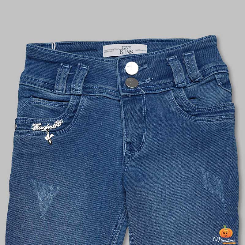 Navy-Light Blue Jeans for Girls Close Up View