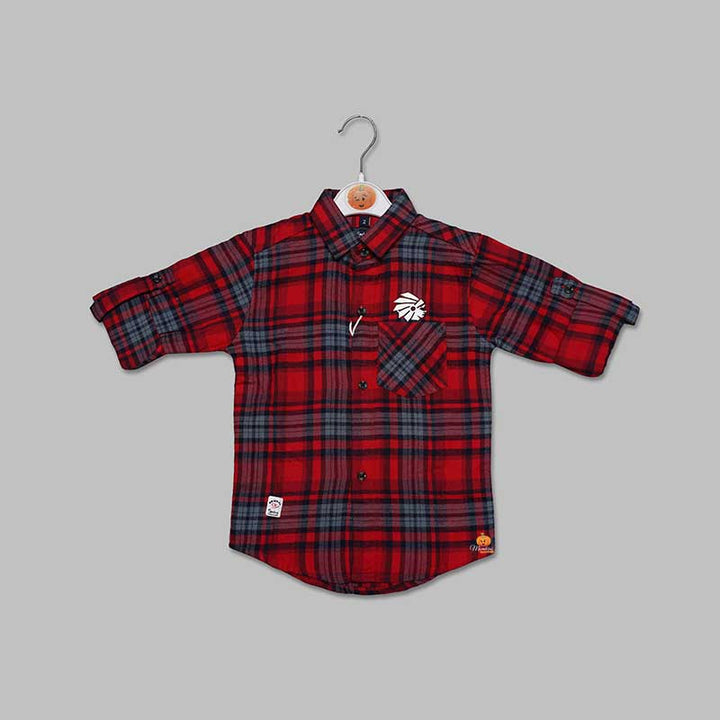 Red Checks Regular Fit Shirt for Boys Front 