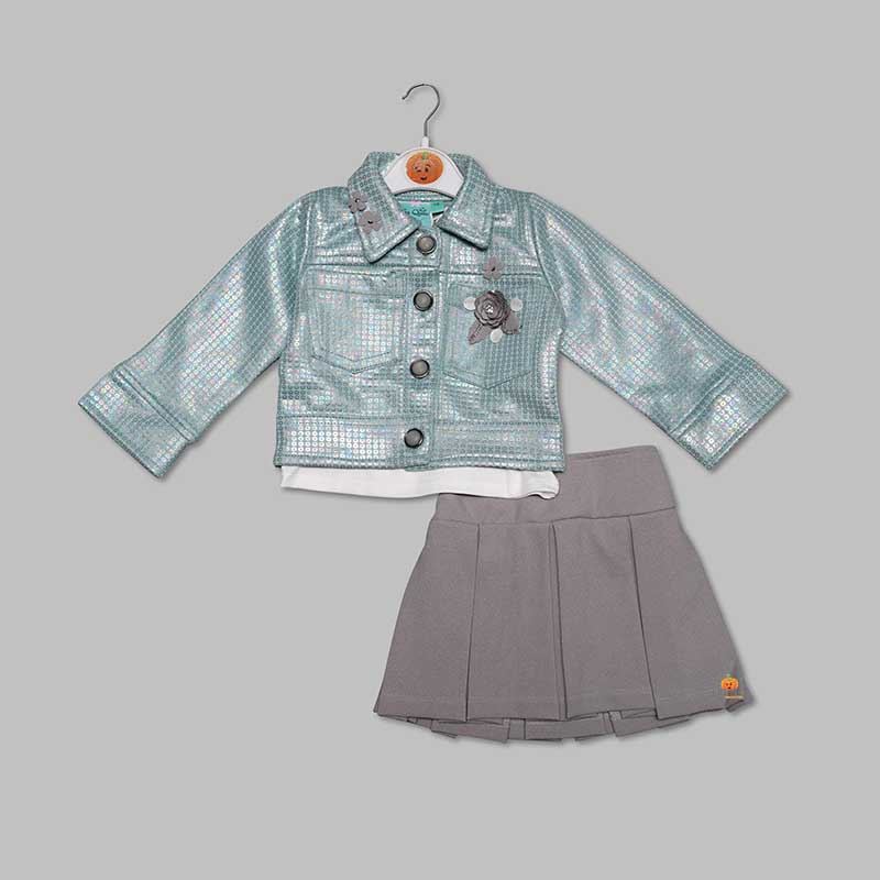 Sea Green-Peach Skirt And Top For Girls
