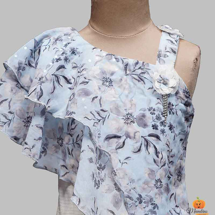 Light Blue Off Shoulder Girls Midi Close Up View