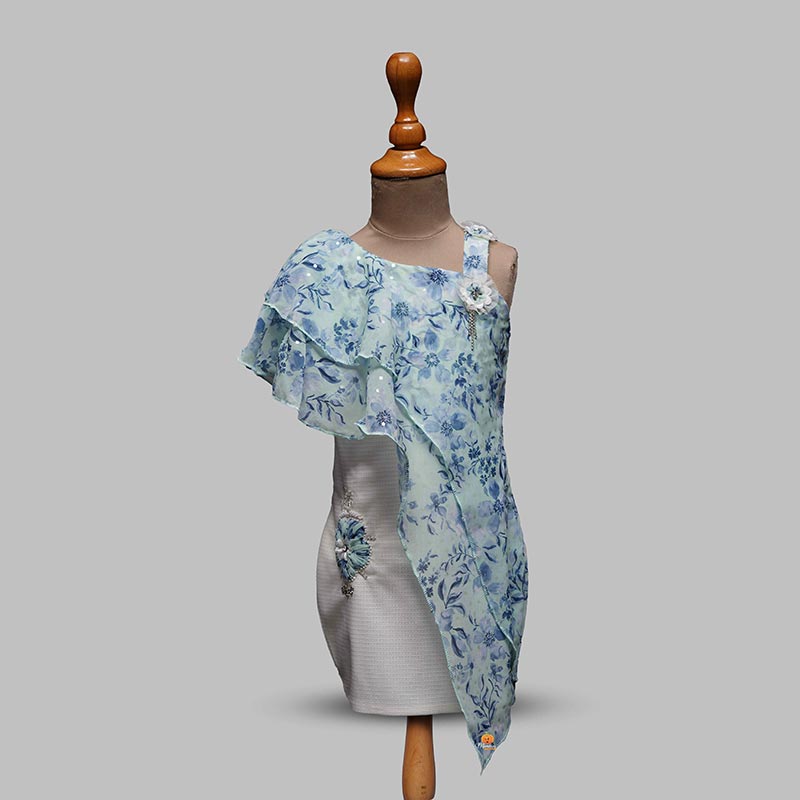 Light Blue Off Shoulder Girls Midi
