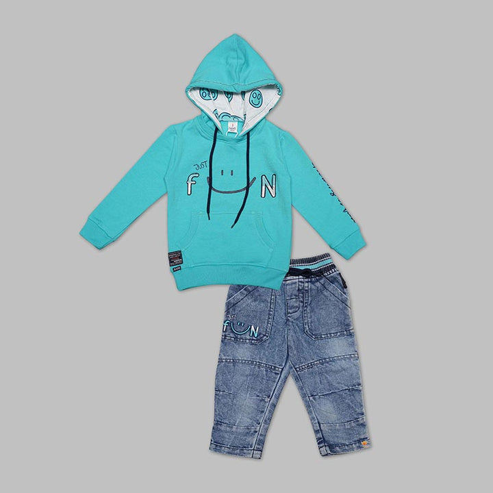 Full Sleeves Mustard Baba Suit for Boys with Hoodie Front View